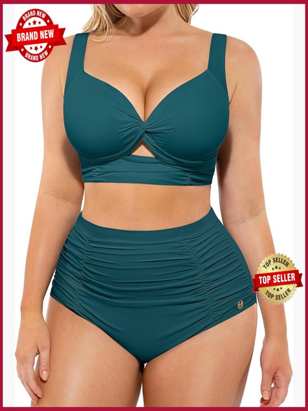 High Waisted Tummy Control Bikini Set Ruched Twist Front Bathing Suit